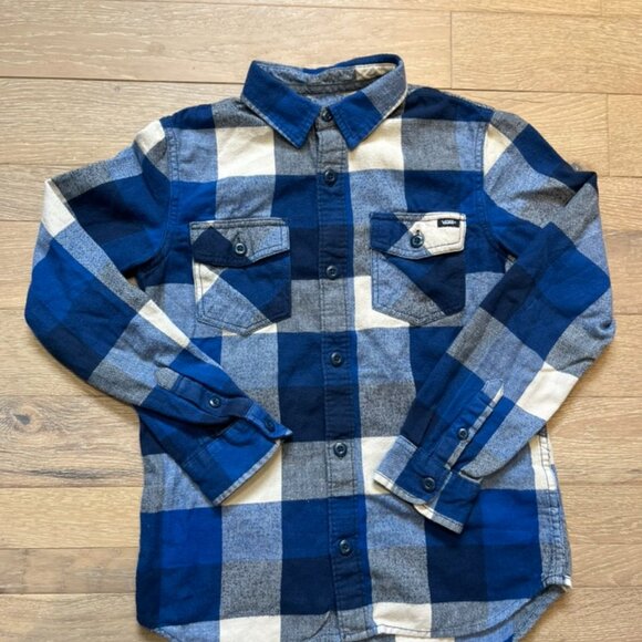 Blue and White Kids Plaid Button-Up Shirt - Picture 1 of 2
